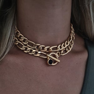 Gold Link Necklace - Toggle Clasp Necklace - Chunky Link Necklace - Chain Choker Necklace -  Double Link Necklace - Set of 2 Necklace