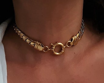 Collar de eslabones gruesos de oro, collar grueso, collar de cadena gruesa, gargantilla de cadena de oro, collar de cadena de serpiente ancha, collar de cadena de declaración