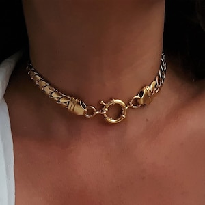 Gold Chain Choker, Chunky Choker Necklace, Thick Snake Necklace, Bold Chain Choker, flat chain necklace, Gold Chain Collar, Gift for wife image 2