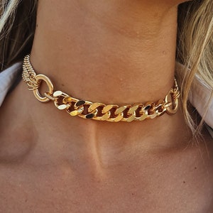 Gold Chain Choker, O Ring Choker, O Ring Necklace, Chunky Link Necklace, Thick Choker, Link choker, Handmade Curb Choker, Bezaleldesignshop