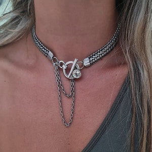 silver chain choker - choker necklace - thick choker - snake necklace - statement choker - link choker - toggle necklace gift for women