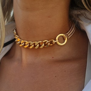 Florence Pugh Choker Necklace - Gold O Ring Necklace - Thick Link Chain Necklace, Chunky Necklace, Cuban Link Necklace - Punk Rocker Jewelry