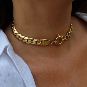 Gold Chain Choker, Chunky Choker Necklace, Thick Snake Necklace, Bold Chain Choker, flat chain necklace, Gold Chain Collar, Gift for wife image 3
