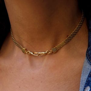 Gold Herringbone Choker Collar: Keychain Charm Necklace