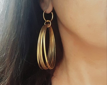 African Hoop Earring, Statement Hoop Earring, Multi Hoop Gold Earring, Large Dangle Hoop Earring, Chunky Gold Earring Gift For Her