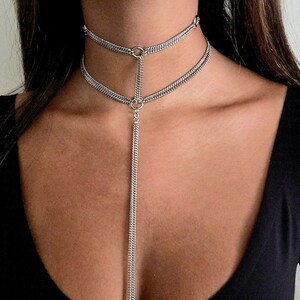 Choker Halskette: Lange Tropfenkette mit mehreren Ringen - Lariat Halsketten für Damen