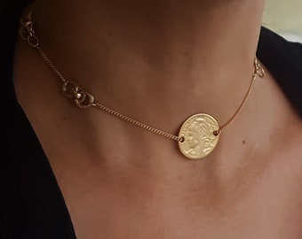 GOLD Coin necklace, coin choker, GOLD choker, Charm choker, Gold layering necklaces, Tiny choker Trendy jewelry Gift for women