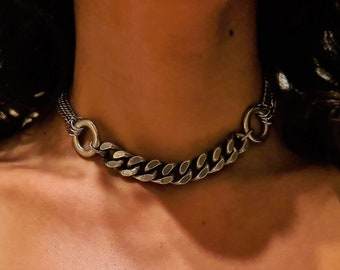Silver Chunky Choker, Chunky Chain Choker Necklace, Day Collar , Chunky Link Necklace, Oxidized Silver Chain Choker, Bold Chain Choker Gift