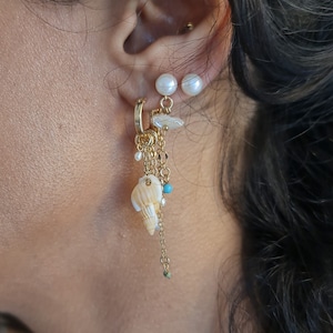 Shell earrings sets, gold stacking earrings, dangle stack earrings, clam hoop Earrings, sea shell summer earrings, boho earrings jewelry