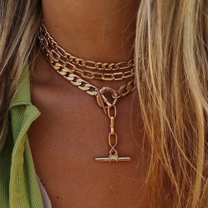 Gold Layered Choker Necklace Set: Chunky Toggle Punk Jewelry