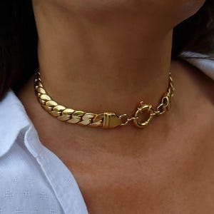 Choker Halsband: Cobra Mesh Kette mit vergoldetem Federring - Halsband für Frauen