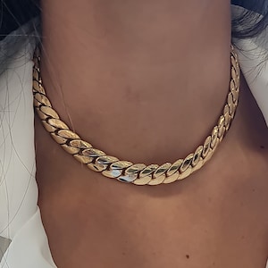 Gold Chain Choker, Chunky Choker Necklace, Thick Snake Necklace, Bold Chain Choker, flat chain necklace, Gold Chain Collar, Gift for wife image 9