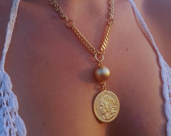 Gold Coin Medallion Necklace: Chunky Boho Statement Jewelry