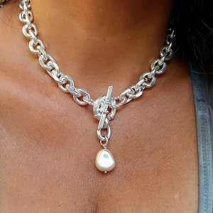 Swarovski Crystal Pearl Necklace, Pearl Necklace, White, Big Pearl Necklace, Silver Pearl Jewelry, Gift Mom, Gift Friend, Necklace Gift