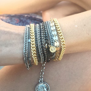 Multi Strand Bracelet  - Chunky bracelet - gold & silver Chains Bracelet  - Multi Chain charm Bracelet