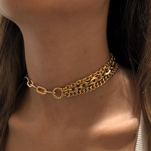 Vergoldete Multi-Ketten-Choker-Halskette: Grunge-Punk-Schmuck