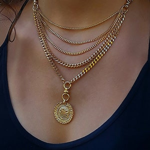 Gold Layer Necklace, Layer Necklace, Multi Strand Jewelry, Statement Layered Necklace, Multi Layer Necklace, Coin Necklace Gift For Her