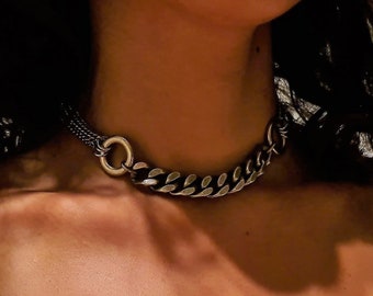 Florence Pugh O Ring Choker Necklace - Thick Link Necklace - Chunky Link Neclace - Hoop Choker - O Ring Necklace - Silver Chain Choker