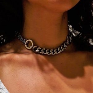 Florence Pugh O Ring Choker Necklace - Thick Link Necklace - Chunky Link Neclace - Hoop Choker - O Ring Necklace - Silver Chain Choker
