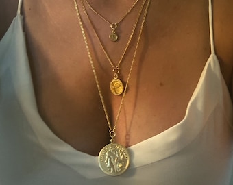 Layer Coin Necklace - Coin Necklace  - Medallion Necklace - Gold Coin Medallion Necklace - Long Layered Necklace - Set Of 3 Necklaces