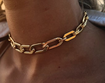 Gold Chunky Necklace, Chunky Link Necklace, Chain Choker, Thick Chain Womens Curb Necklace, Cuban link Chain Necklace, Fashion Street Style