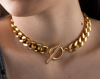 gold link necklace - curb chain necklace - statement chain necklace - chunky necklace - gold toggle necklace - chunky link necklace