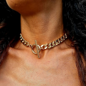 Chunky Gold Curb Chain Toggle Necklace: Punk Goth Statement Jewelry