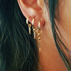 Gold Spike Earrings Set Small Dangle Earrings Second Hole