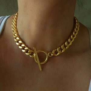 Gold Toggle Clasp Necklace For Women - Link Chain Choker - Statement Choker - Thick Chain Choker - Toggle Necklace - Chunky Necklace