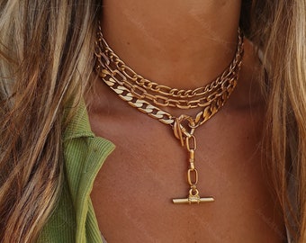 Chunky Choker Necklace - layered Necklace set - Long Drop T Necklace - stacking necklace