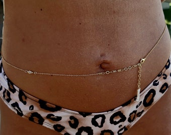 Dainty Layered Waist Chain, Gold Body Chain, Waist Chain, Baroque Pearl Charm Waist Chain, Waist Chain Bikini, Belly Chain, Beach Necklace