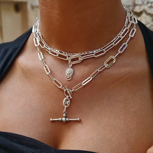 Conjunto de 3 colares - colar de barra T - colar de leão - colar de laço - colar de elos grossos - colar de várias camadas - colar de camadas