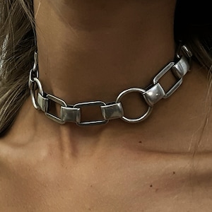 Rechteck Hoop Choker - Silber Kettenhalsband - Choker - Gliederhalsband - Choker - Gliederhalsband - Choker -