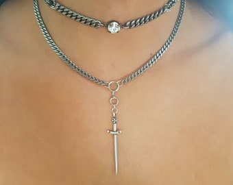 Sword Choker necklace, Silver Chain Choker, Gothic Choker, witch jewelry, Grunge Jewelry, Gothic Jewelry