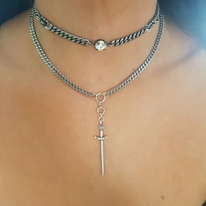 Sword Choker necklace, Silver Chain Choker, Gothic Choker, witch jewelry, Grunge Jewelry, Gothic Jewelry