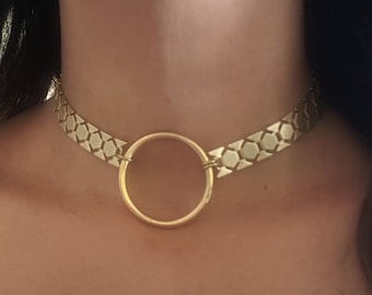 o ring choker - gold choker necklace - hoop necklace