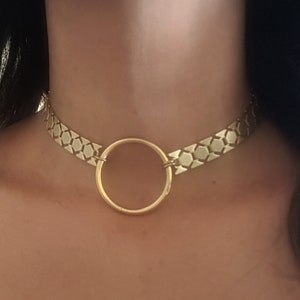 o ring choker - gold choker necklace - hoop necklace