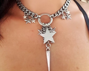 Silber Stern Statement Halskette: Handgemachter Kettenanhänger