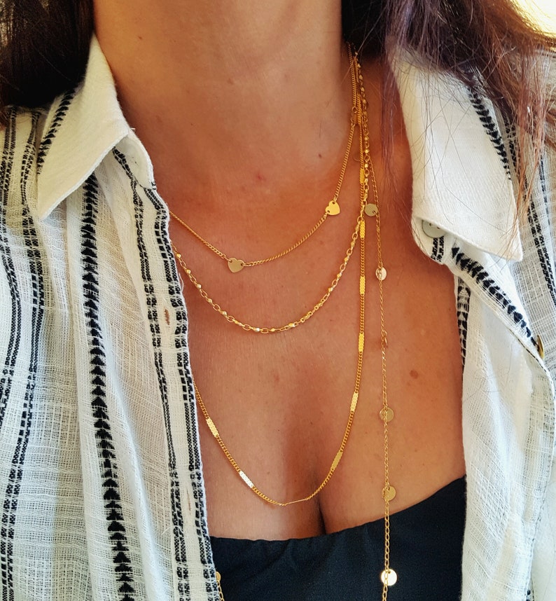 4 Delicate Pieces Layer gold layering necklace set of 4 necklace dainty layer charm necklace long dangle coin necklace