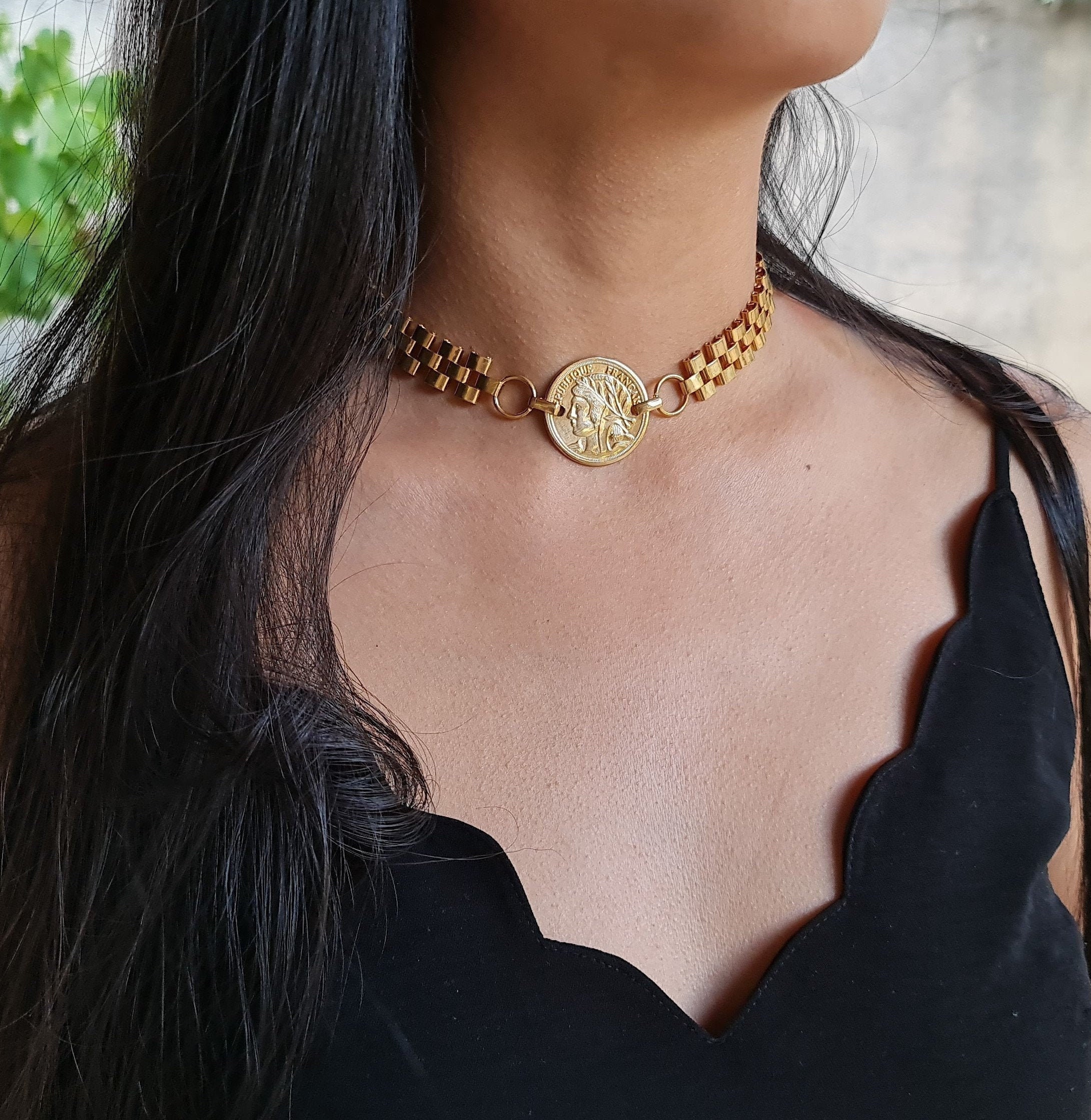 Coin Choker Gold Choker Necklace Chunky 