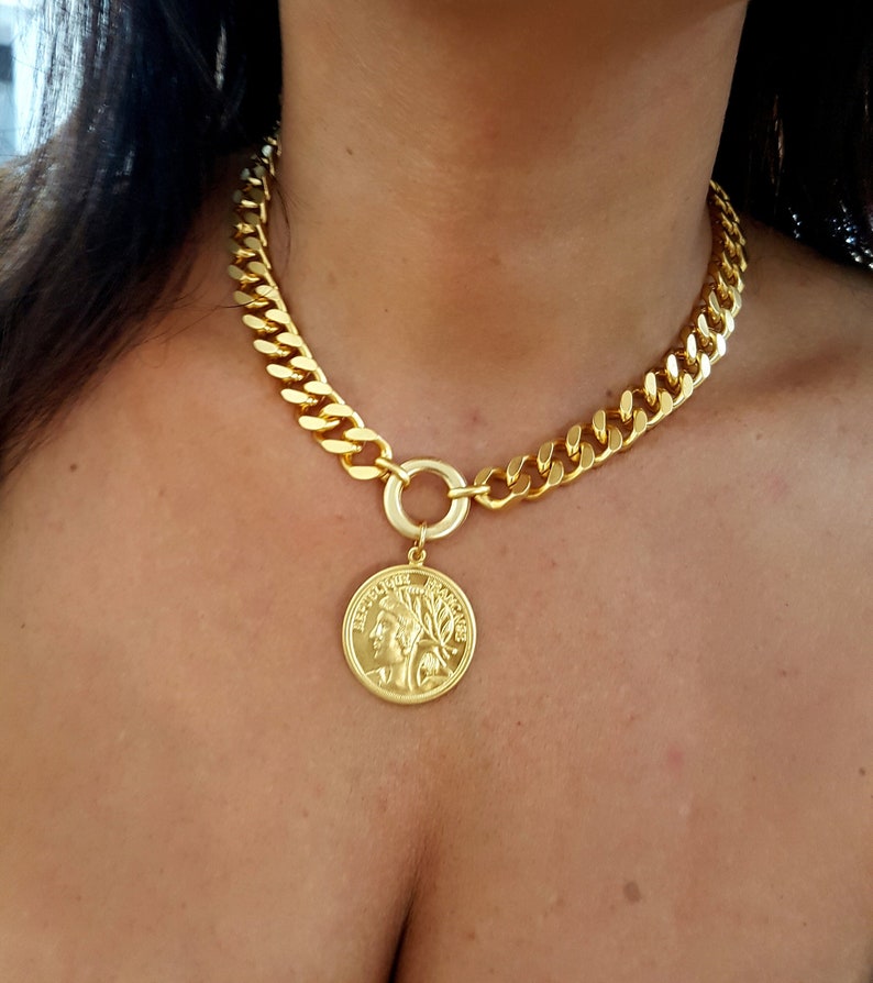 Gold coin necklace pendant coin choker boho chic necklace Etsy