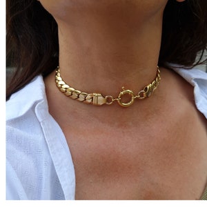 Gold Chain Choker, Chunky Choker Necklace, Thick Snake Necklace, Bold Chain Choker, flat chain necklace, Gold Chain Collar, Gift for wife image 5