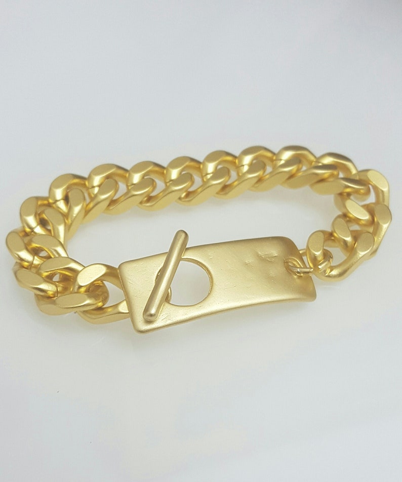 Rectangle Clasps Bracelet Link Chain Bracelet Gold Chunky Etsy