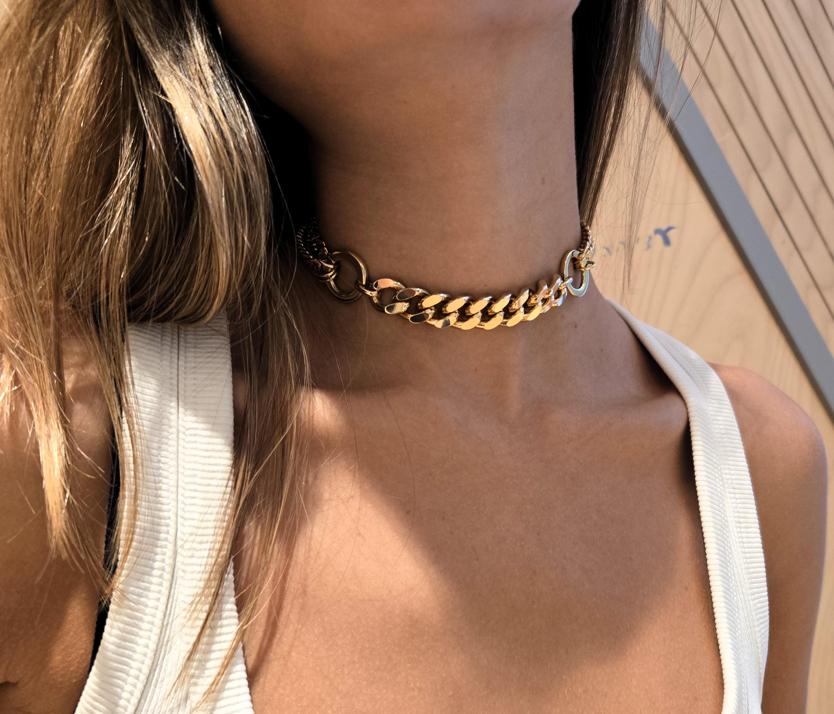 Bold Cuban Link Chain Choker, Silver Chain Choker, Grunge