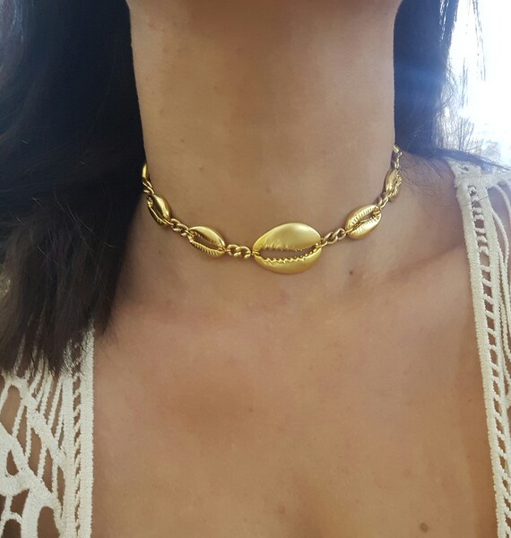 Gold Cowrie Shell Choker Seashell 
