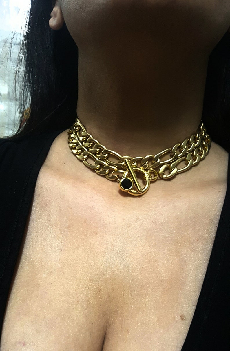 Gold link Necklace toggle necklace chunky necklace chain Etsy