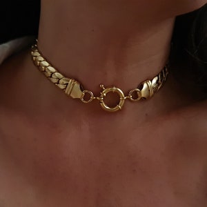 Gold Chain Choker, Chunky Choker Necklace, Thick Snake Necklace, Bold Chain Choker, flat chain necklace, Gold Chain Collar, Gift for wife image 8