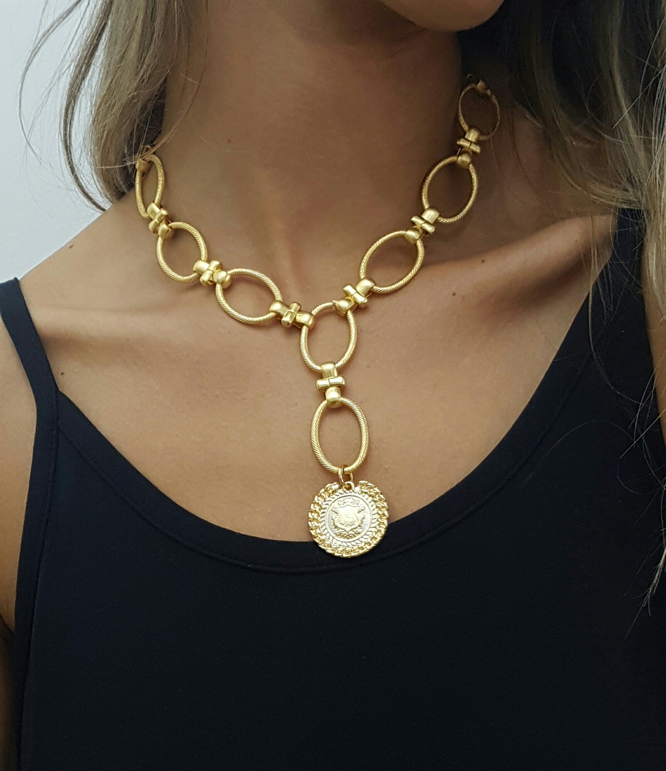 Gold Statement Coin Necklace Chunky Chain Lariat Coin - Etsy