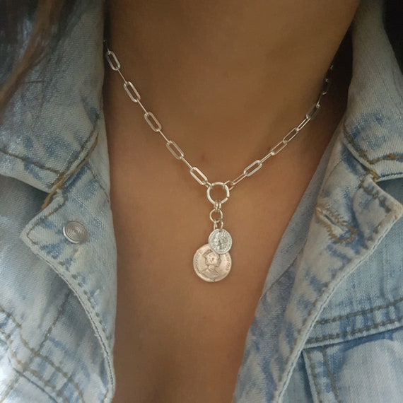 Silver Coin Necklace Silver Link 