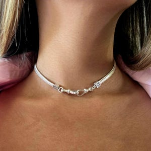 Choker necklace: Flat snake chain Necklace shaped front double swivel clasp - STERLING SILVER 925